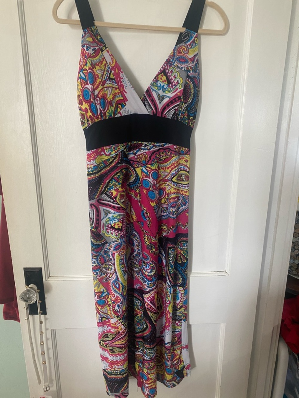 raya sun Multicolor Paisley Maxi Dress with Black Band